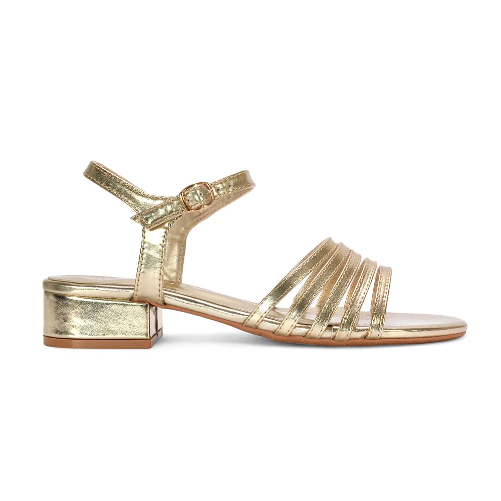 Sage Strappy Open Toe Low Block Heel Sandals In Gold Metallic sold by XYlondon product image thumbnail 2