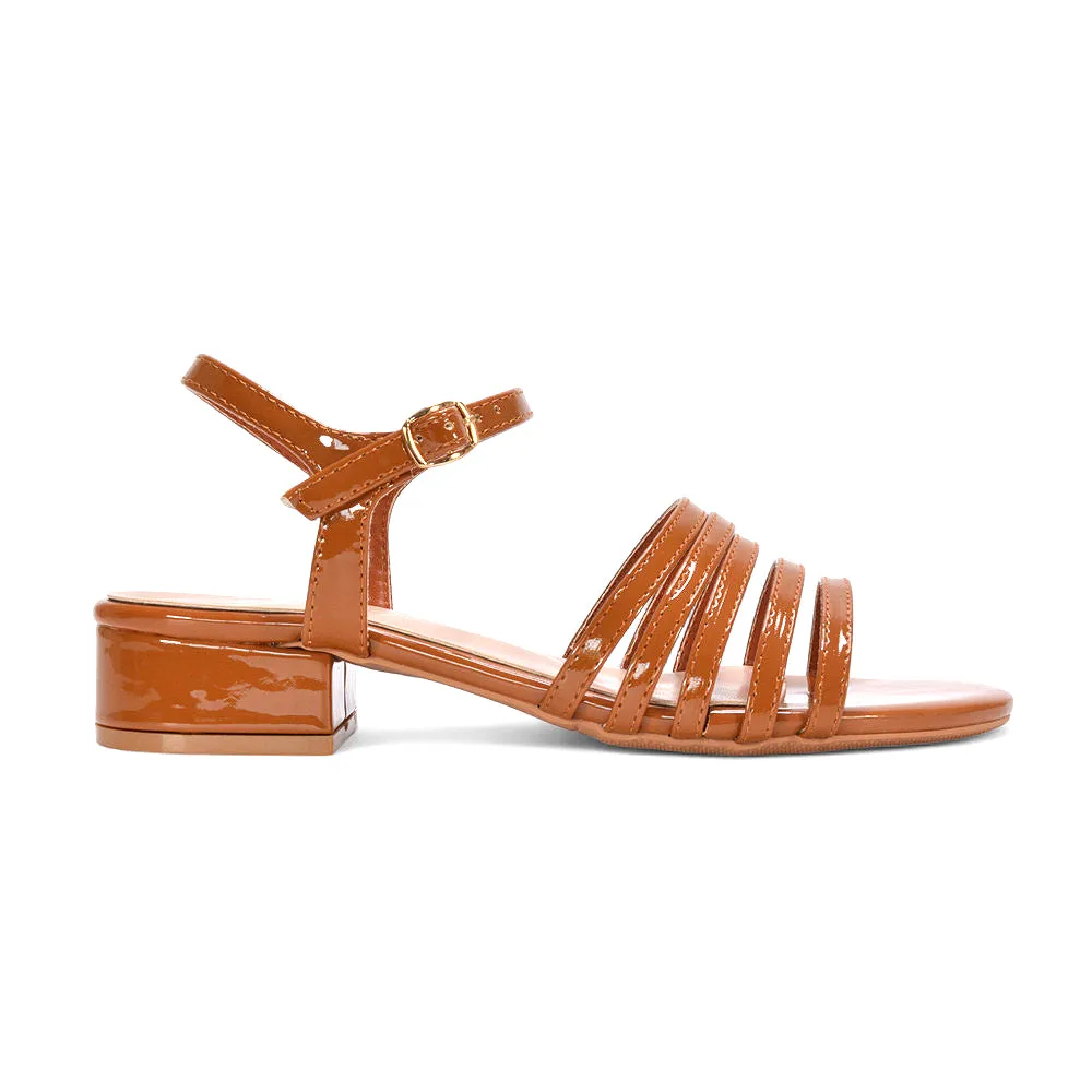 Sage Strappy Open Toe Low Block Heel Sandals In Brown Patent sold by XYlondon product image thumbnail 2