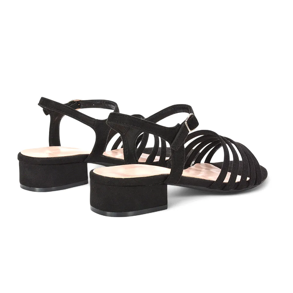 Sage Strappy Open Toe Low Block Heel Sandals In Black Faux Suede sold by XYlondon product image thumbnail 4
