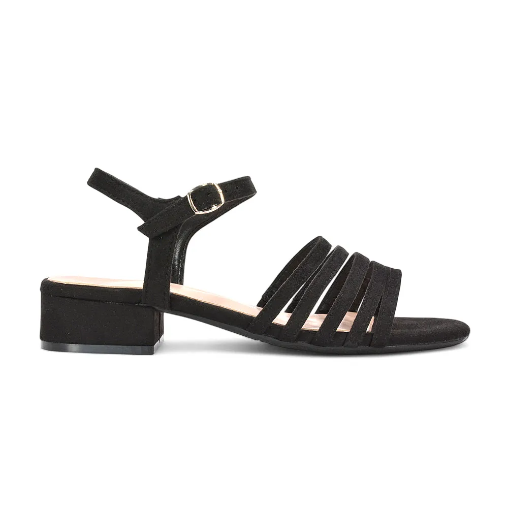Sage Strappy Open Toe Low Block Heel Sandals In Black Faux Suede sold by XYlondon product image thumbnail 2