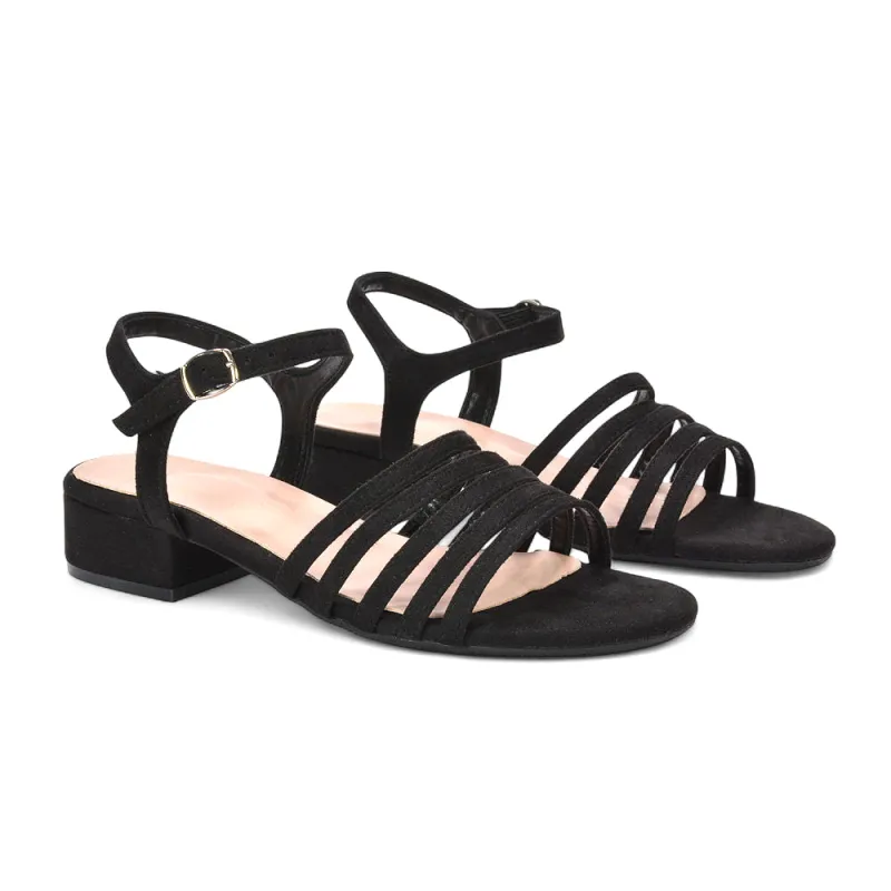 Sage Strappy Open Toe Low Block Heel Sandals In Black Faux Suede sold by XYlondon