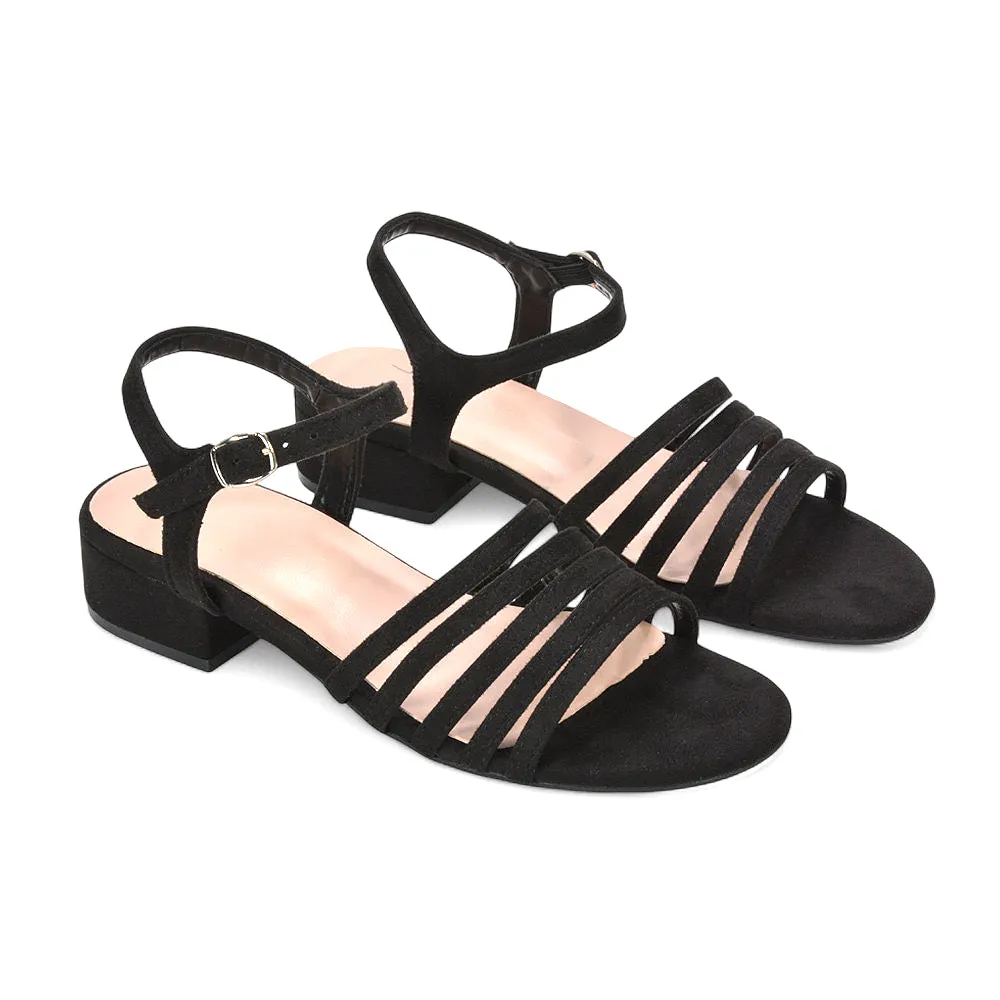 Sage Strappy Open Toe Low Block Heel Sandals In Black Faux Suede sold by XYlondon product image thumbnail 5