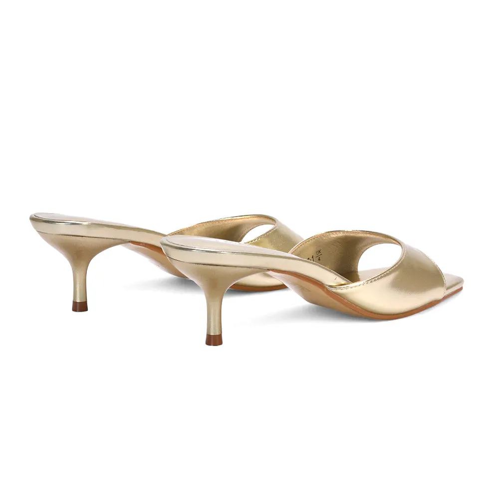 Katherine Square Toe Stiletto Kitten Heel Mule Sandals in Gold Metallic sold by XYlondon product image thumbnail 4