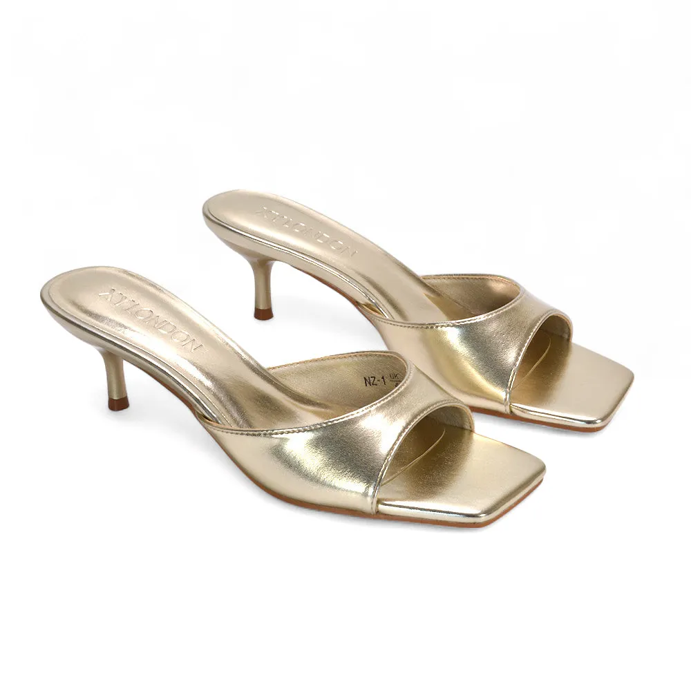 Katherine Square Toe Stiletto Kitten Heel Mule Sandals in Gold Metallic sold by XYlondon product image thumbnail 5