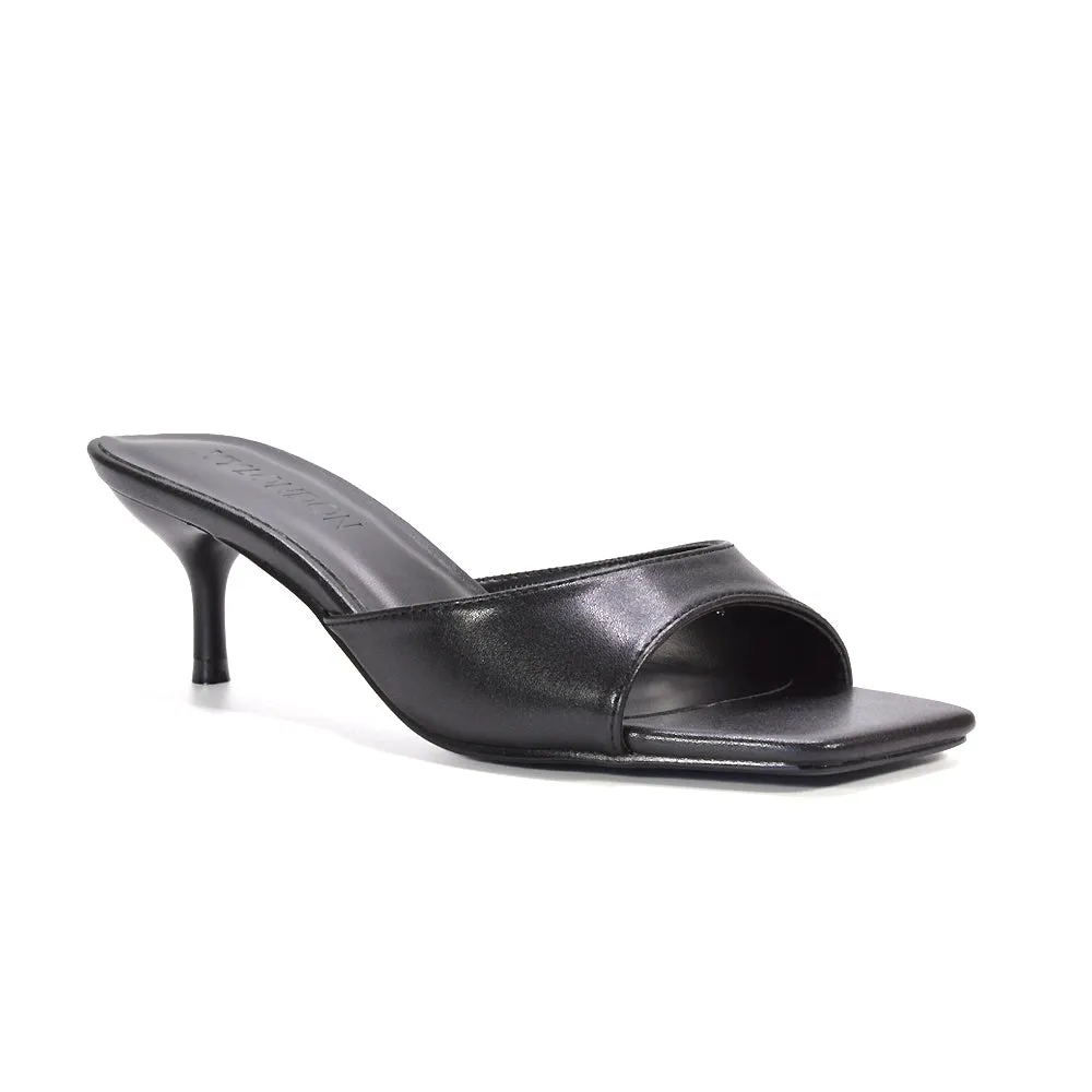 Katherine Square Toe Stiletto Kitten Heel Mule Sandals in Black Synthetic Leather sold by XYlondon product image thumbnail 3