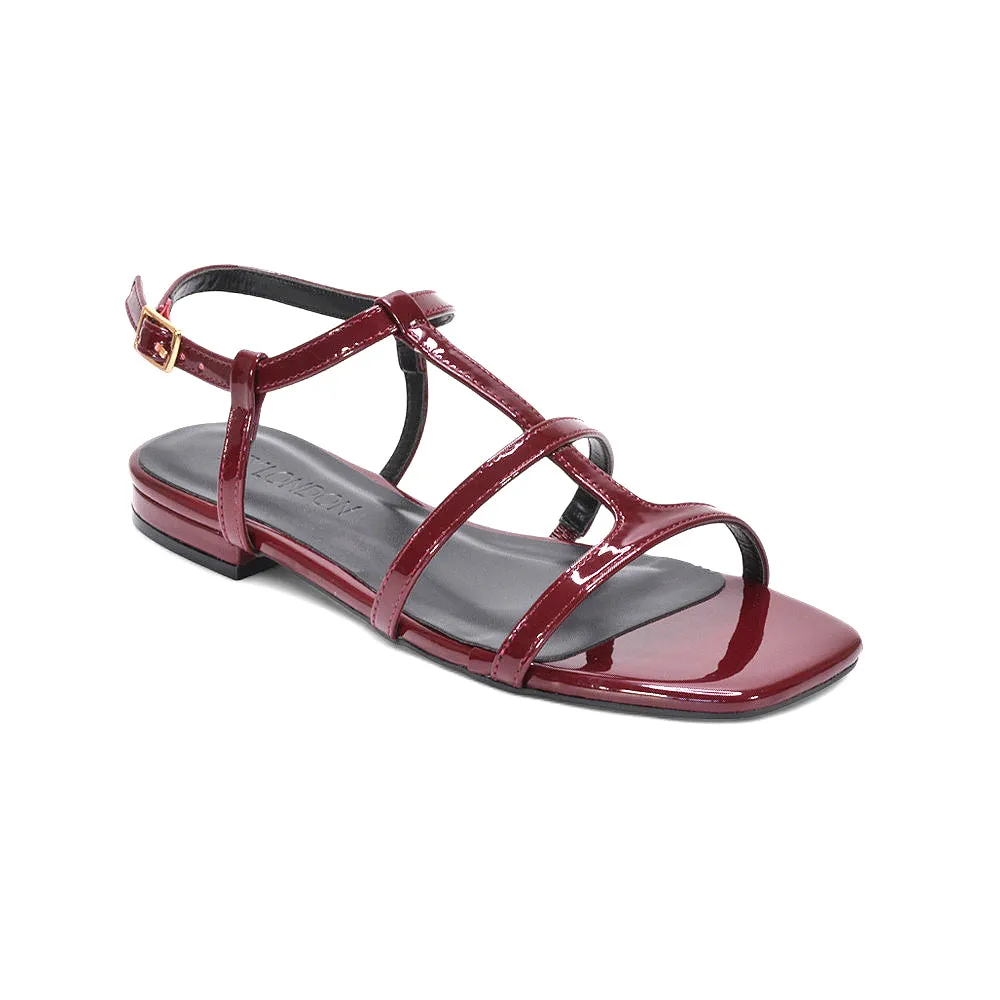 Aurora Women’s Strappy Square Toe Caged Flat Sandals in Burgundy Patent sold by XYlondon product image thumbnail 3