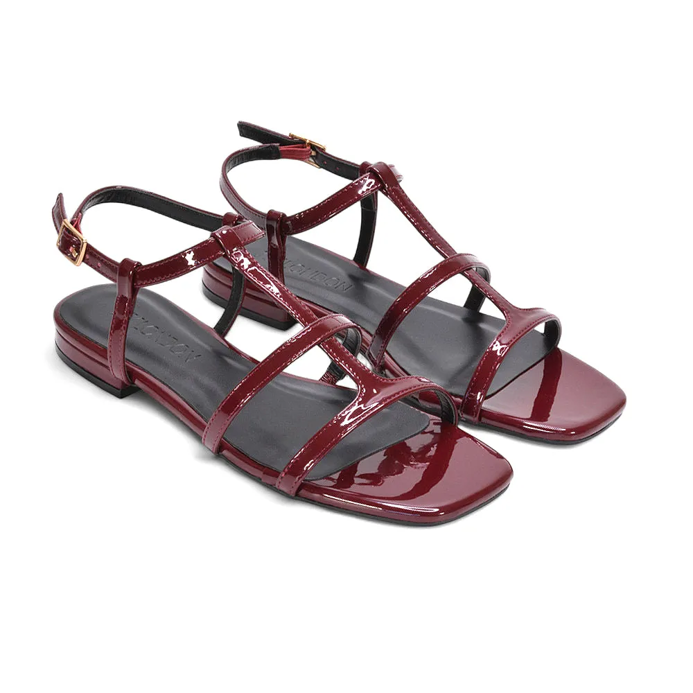 Aurora Women’s Strappy Square Toe Caged Flat Sandals in Burgundy Patent sold by XYlondon product image thumbnail 5