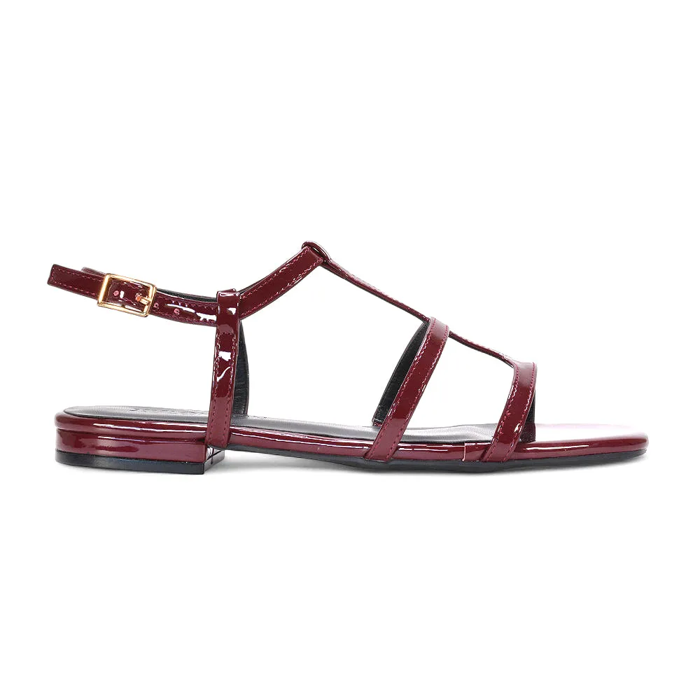 Aurora Women’s Strappy Square Toe Caged Flat Sandals in Burgundy Patent sold by XYlondon product image thumbnail 2