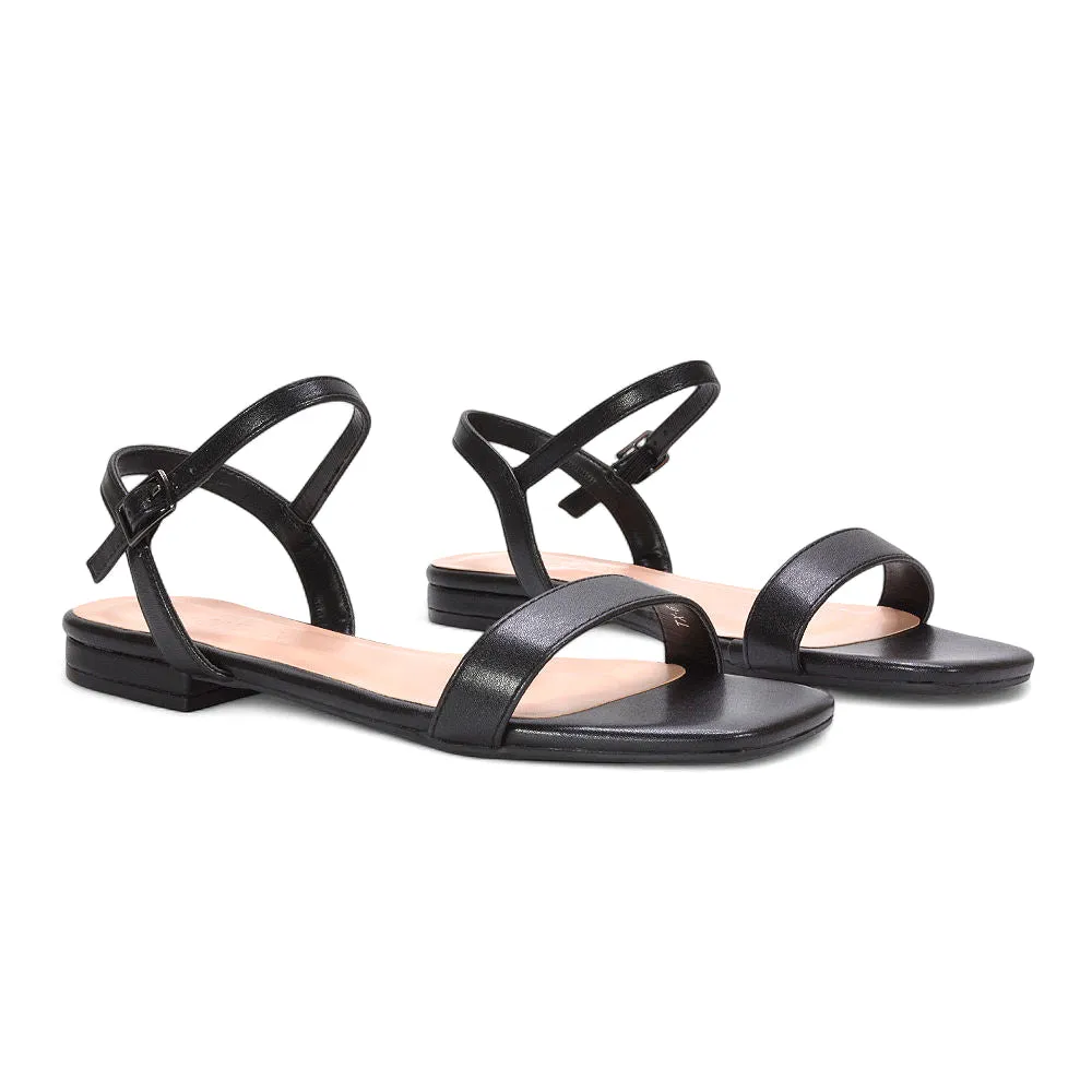 Raegan Ankle Strap Flat Square Toe Summer Sandals in Brown Synthetic Leather sold by XYlondon product image thumbnail 5