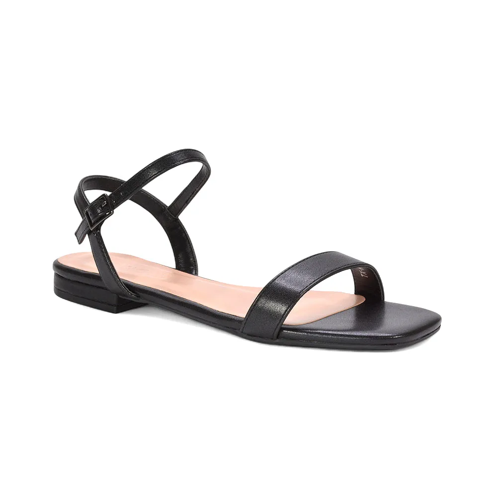 Raegan Square Toe Flat Sandals with Ankle Strap in Black Synthetic Leather sold by XYlondon product image thumbnail 3