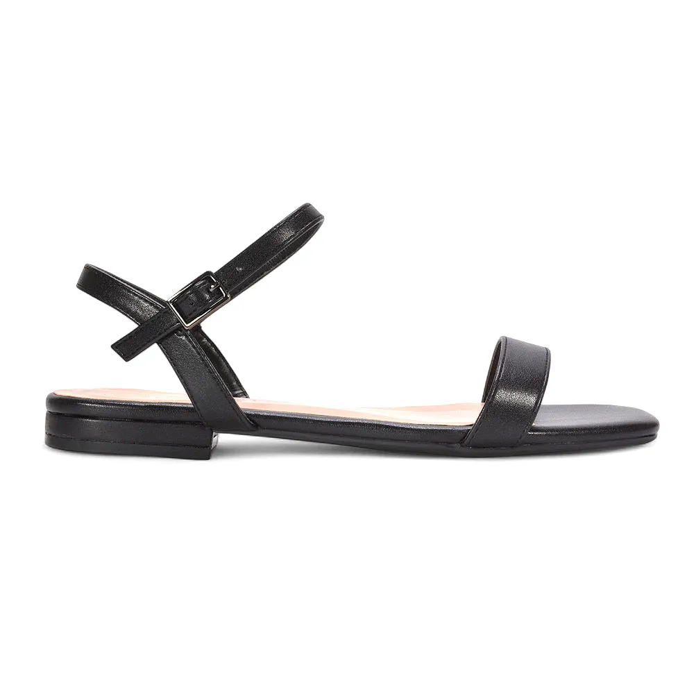 Raegan Square Toe Flat Sandals with Ankle Strap in Black Synthetic Leather sold by XYlondon product image thumbnail 2