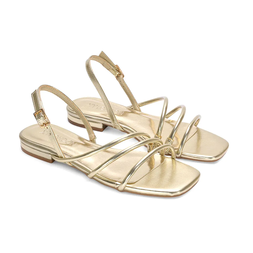 Shakira Slingback Buckle Strappy Summer Flat Sandals in Gold Metallic sold by XYlondon product image thumbnail 5