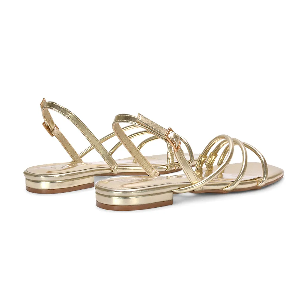 Shakira Slingback Buckle Strappy Summer Flat Sandals in Gold Metallic sold by XYlondon product image thumbnail 4