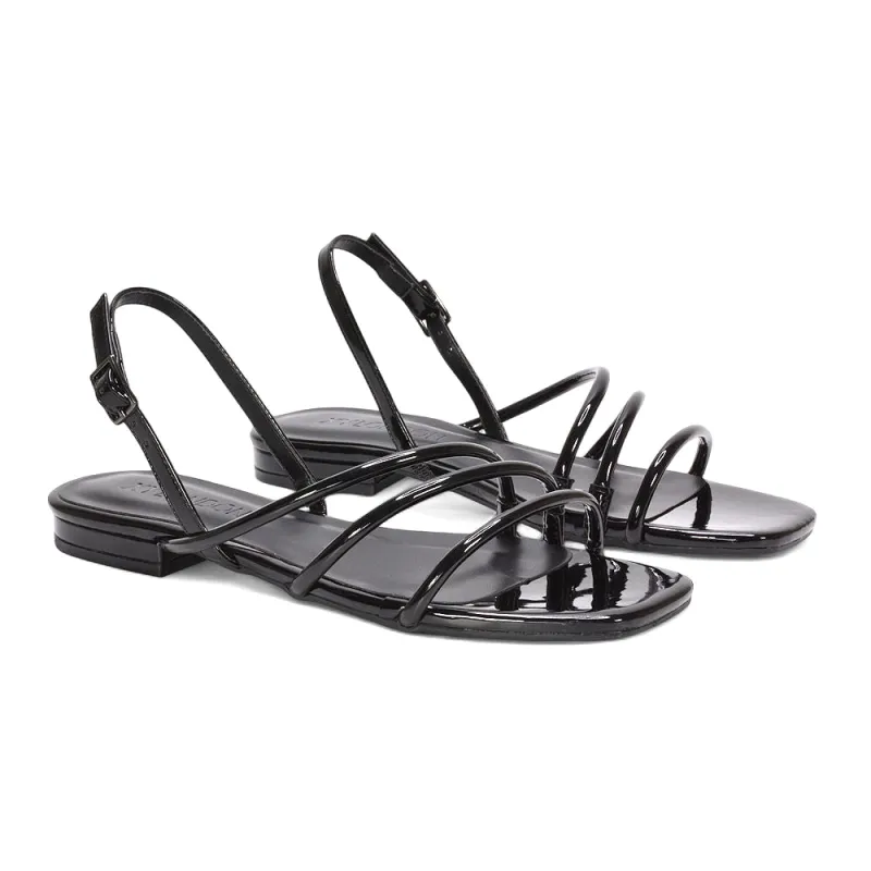 Shakira Slingback Buckle Strappy Summer Flat Sandals in Black Patent sold by XYlondon