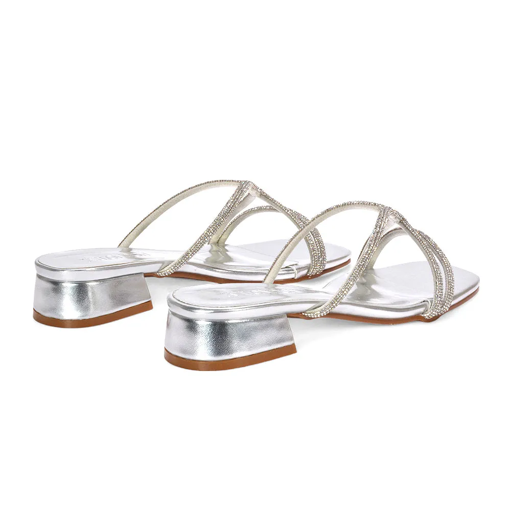 Jessica Low Block Heel Square Toe Diamante Heeled Sandals in Silver Metallic sold by XYlondon product image thumbnail 4
