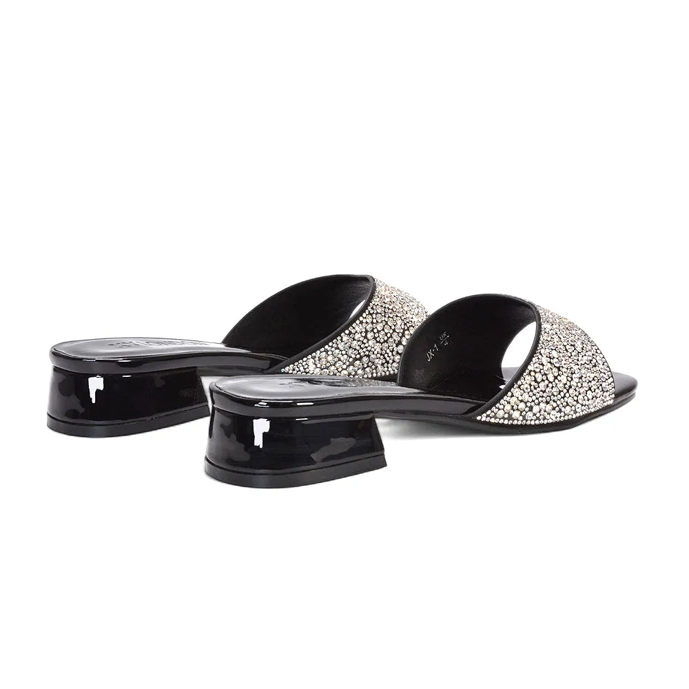 Sydney Low Block Heel Diamante Slip On Mule Heeled Sandals in Black Patent sold by XYlondon product image thumbnail 4