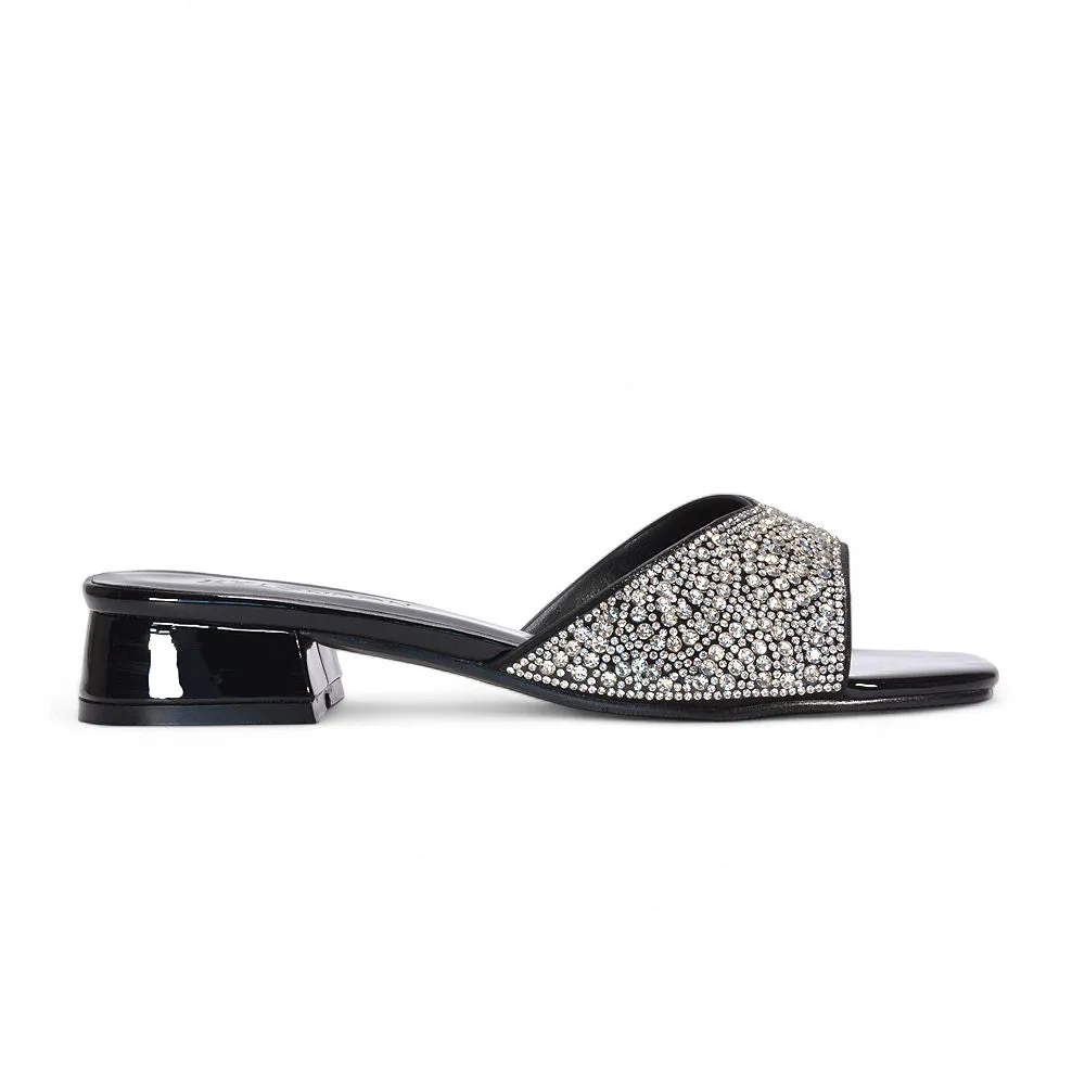 Sydney Low Block Heel Diamante Slip On Mule Heeled Sandals in Black Patent sold by XYlondon product image thumbnail 2