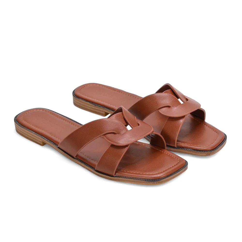 Amalie Women’s Flat Slip-On Slider Sandals for Summer in Brown Synthetic Leather sold by XYlondon product image thumbnail 4