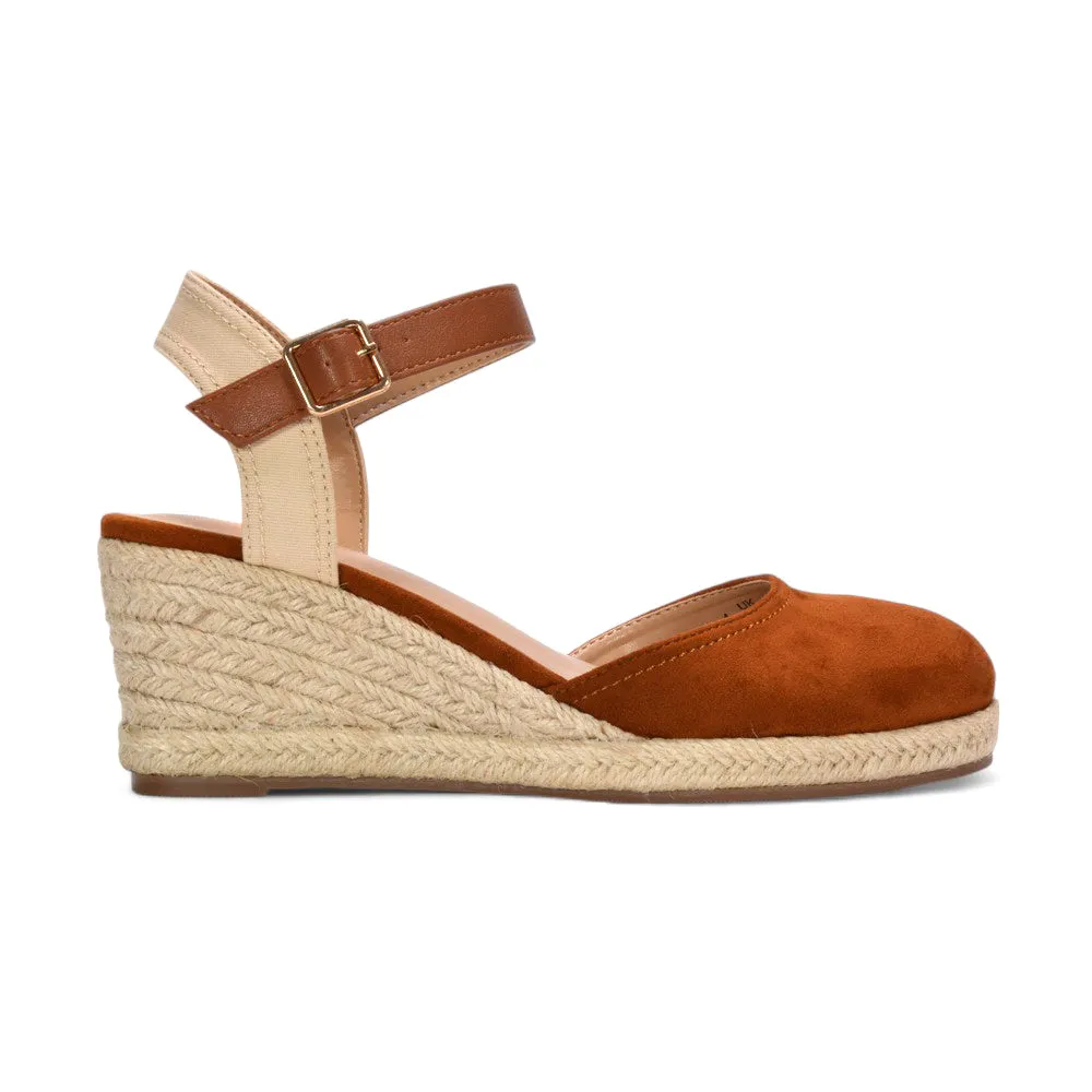 Zoey Closed Toe Strappy Wedge Heel Espadrille Sandals in Tan sold by XYlondon product image thumbnail 2