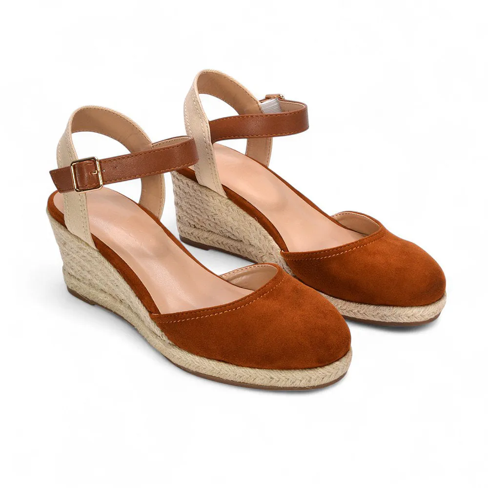 Zoey Closed Toe Strappy Wedge Heel Espadrille Sandals in Tan sold by XYlondon product image thumbnail 5