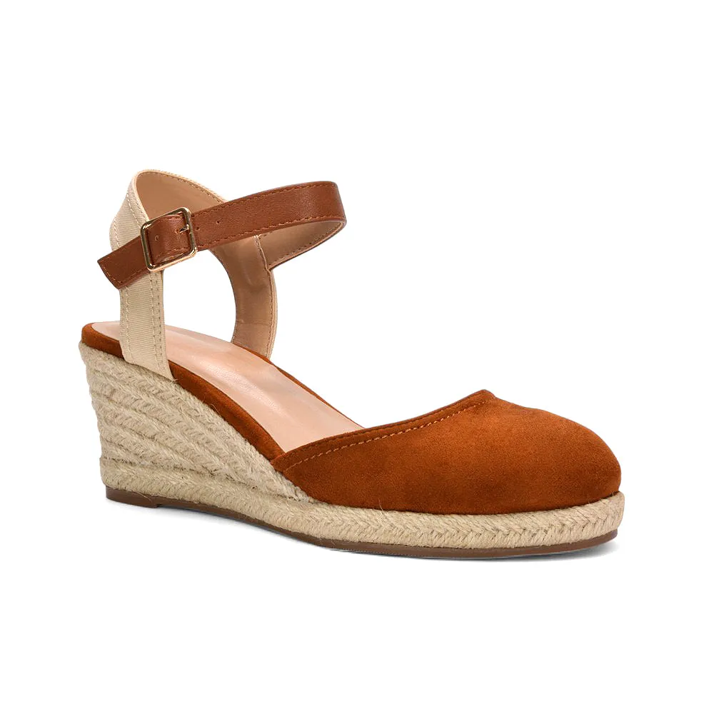 Zoey Closed Toe Strappy Wedge Heel Espadrille Sandals in Tan sold by XYlondon product image thumbnail 3
