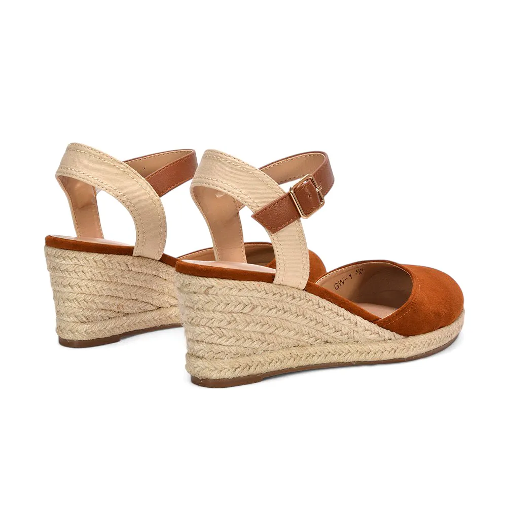 Zoey Closed Toe Strappy Wedge Heel Espadrille Sandals in Tan sold by XYlondon product image thumbnail 4