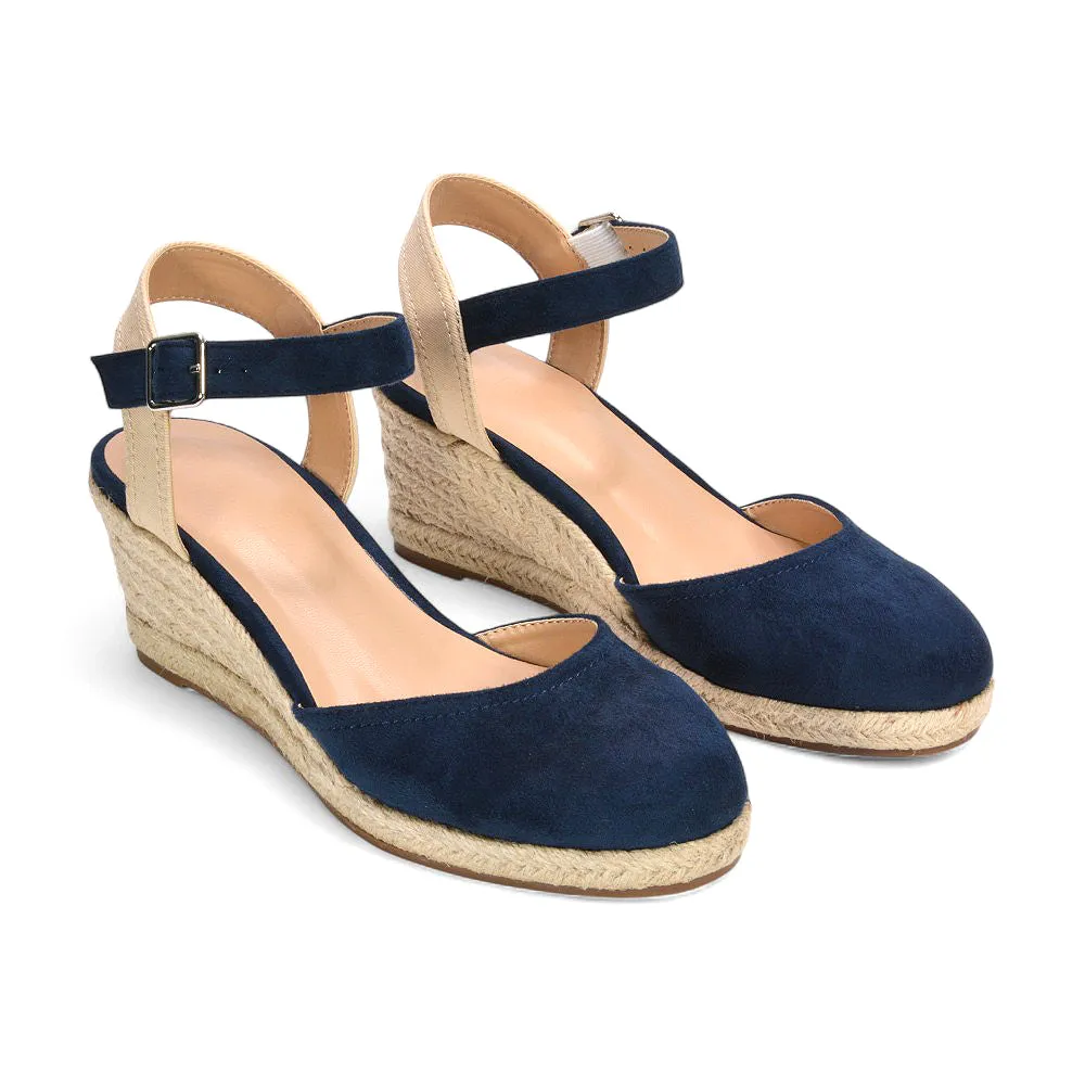 Zoey Closed Toe Strappy Wedge Heel Espadrille Sandals in Navy sold by XYlondon product image thumbnail 5