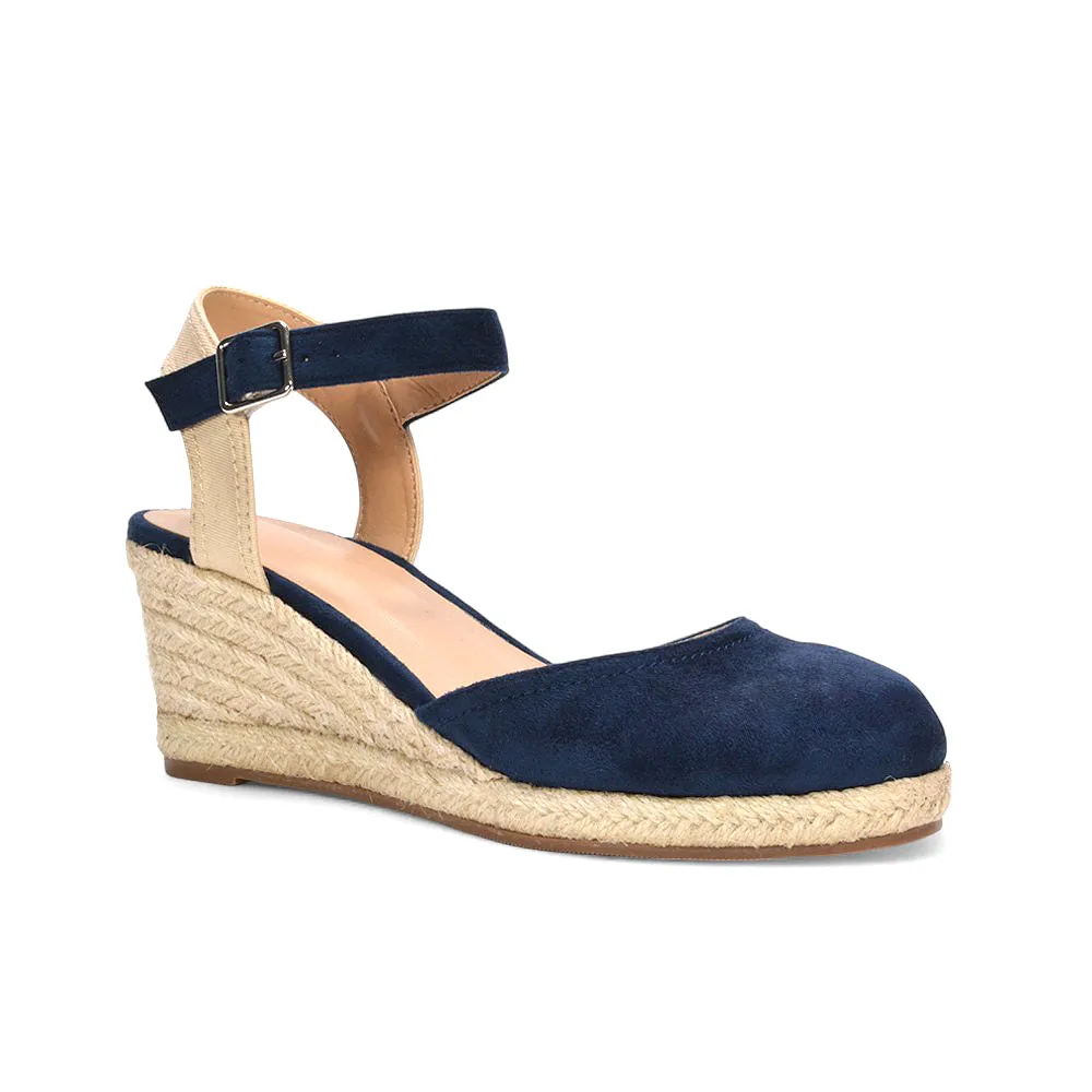 Zoey Closed Toe Strappy Wedge Heel Espadrille Sandals in Navy sold by XYlondon product image thumbnail 3