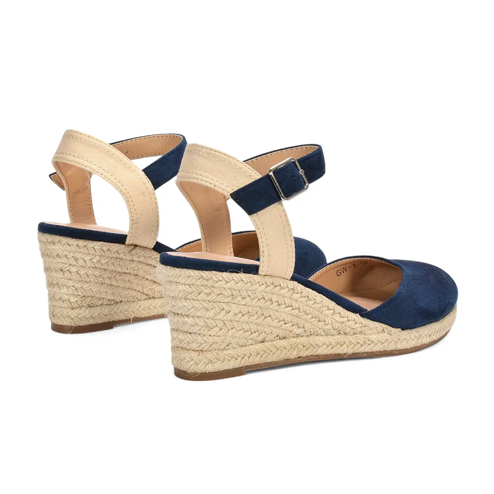 Zoey Closed Toe Strappy Wedge Heel Espadrille Sandals in Navy sold by XYlondon product image thumbnail 4