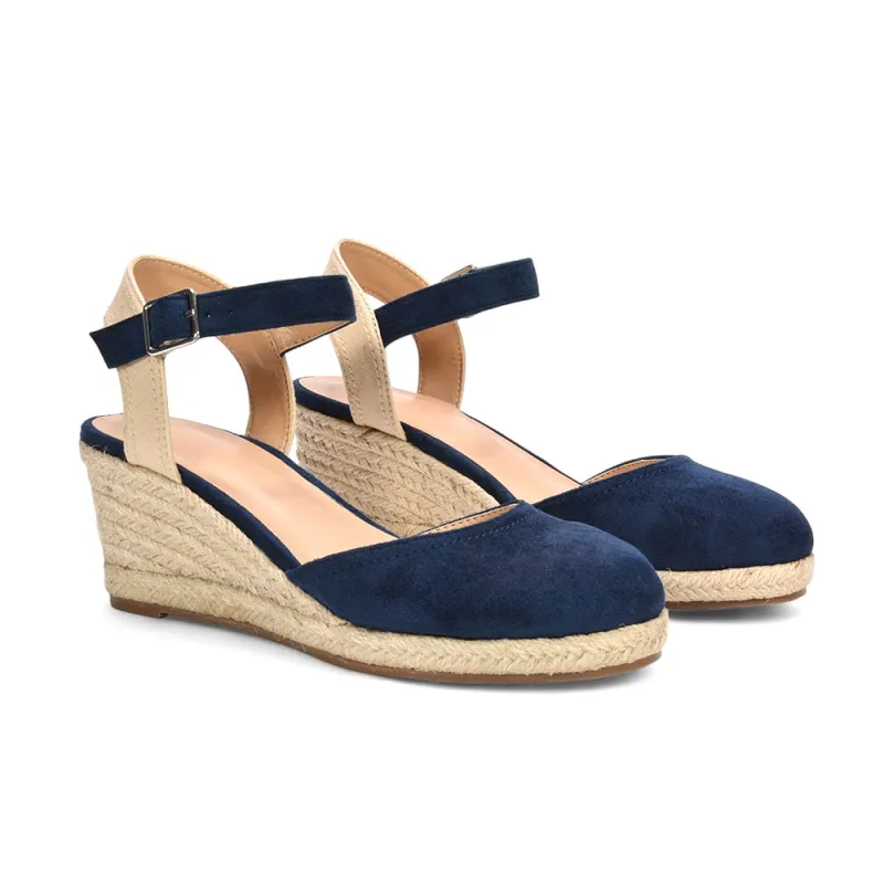 Zoey Closed Toe Strappy Wedge Heel Espadrille Sandals in Navy sold by XYlondon