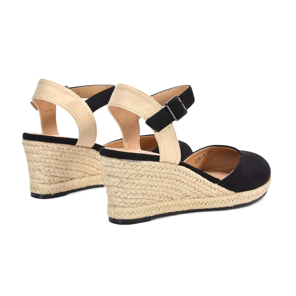 Zoey Closed Toe Strappy Wedge Heel Espadrille Sandals in Black sold by XYlondon product image thumbnail 4