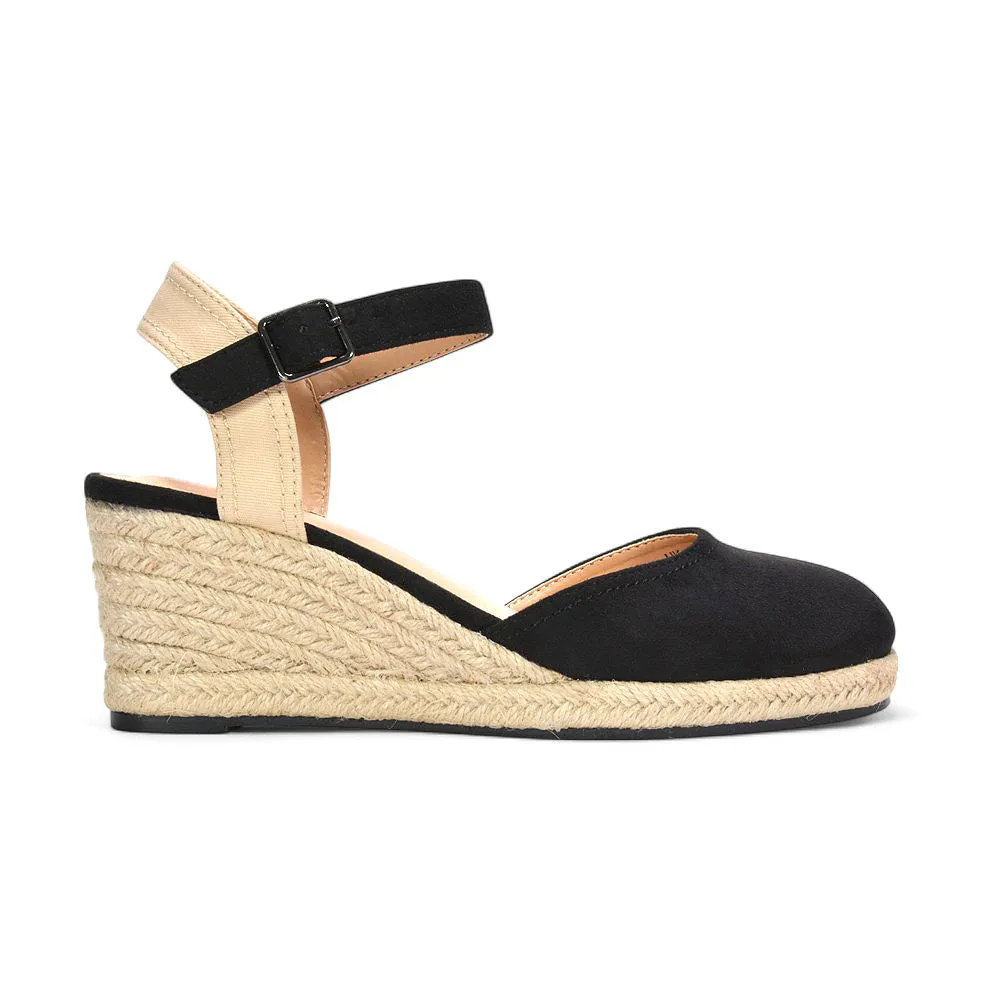 Zoey Closed Toe Strappy Wedge Heel Espadrille Sandals in Black sold by XYlondon product image thumbnail 2