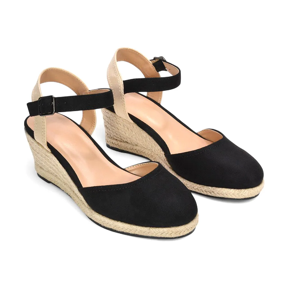 Zoey Closed Toe Strappy Wedge Heel Espadrille Sandals in Black sold by XYlondon product image thumbnail 5