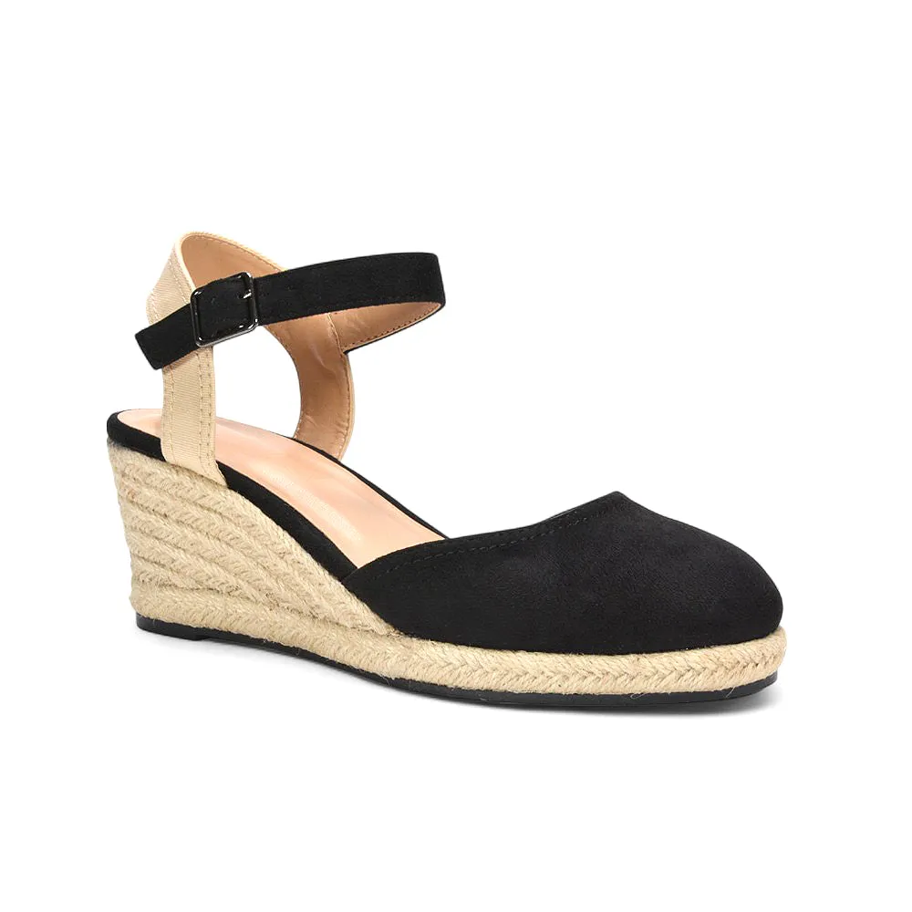 Zoey Closed Toe Strappy Wedge Heel Espadrille Sandals in Black sold by XYlondon product image thumbnail 3
