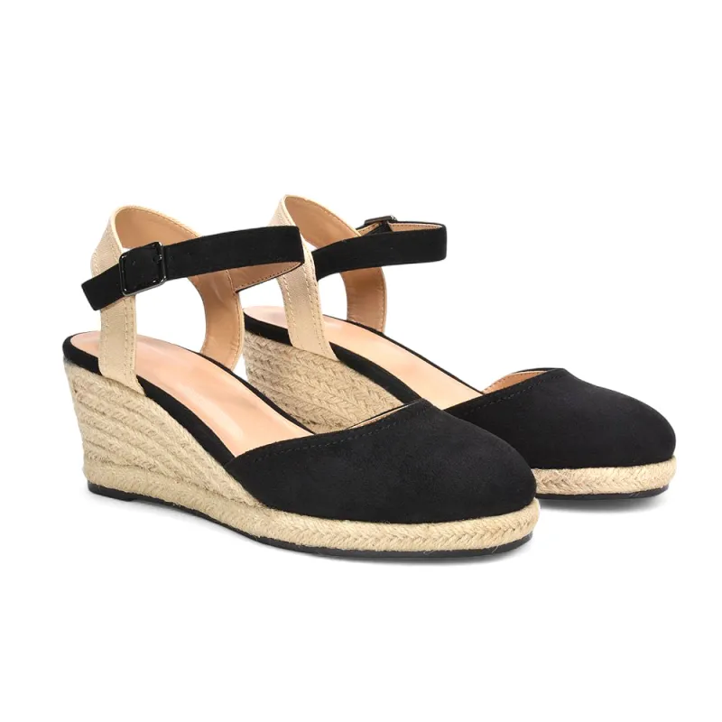 Zoey Closed Toe Strappy Wedge Heel Espadrille Sandals in Black sold by XYlondon