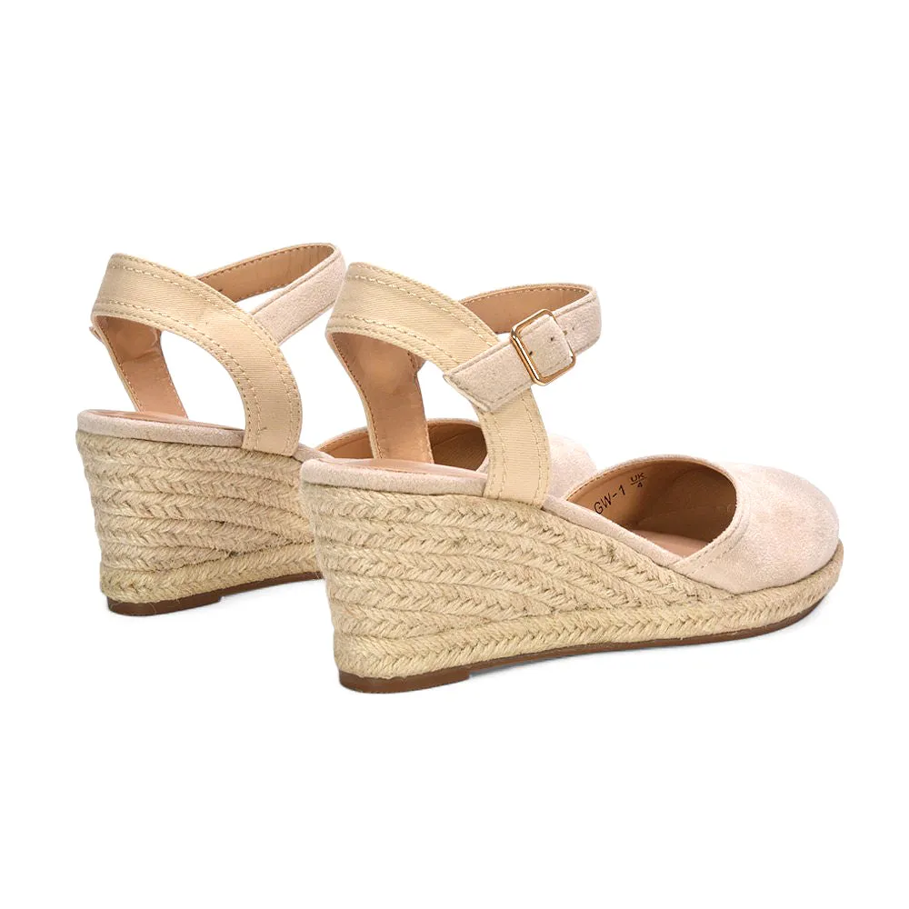 Zoey Closed Toe Strappy Wedge Heel Espadrille Sandals in Beige sold by XYlondon product image thumbnail 4