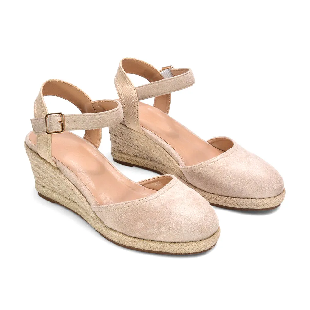 Zoey Closed Toe Strappy Wedge Heel Espadrille Sandals in Beige sold by XYlondon product image thumbnail 5