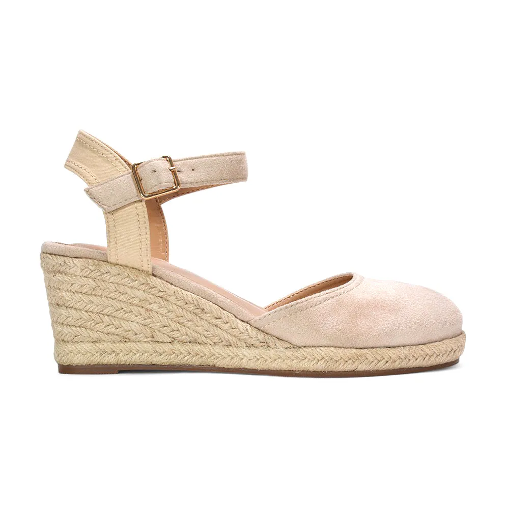 Zoey Closed Toe Strappy Wedge Heel Espadrille Sandals in Beige sold by XYlondon product image thumbnail 2