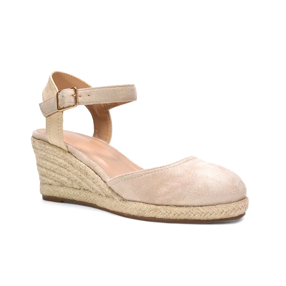 Zoey Closed Toe Strappy Wedge Heel Espadrille Sandals in Beige sold by XYlondon product image thumbnail 3