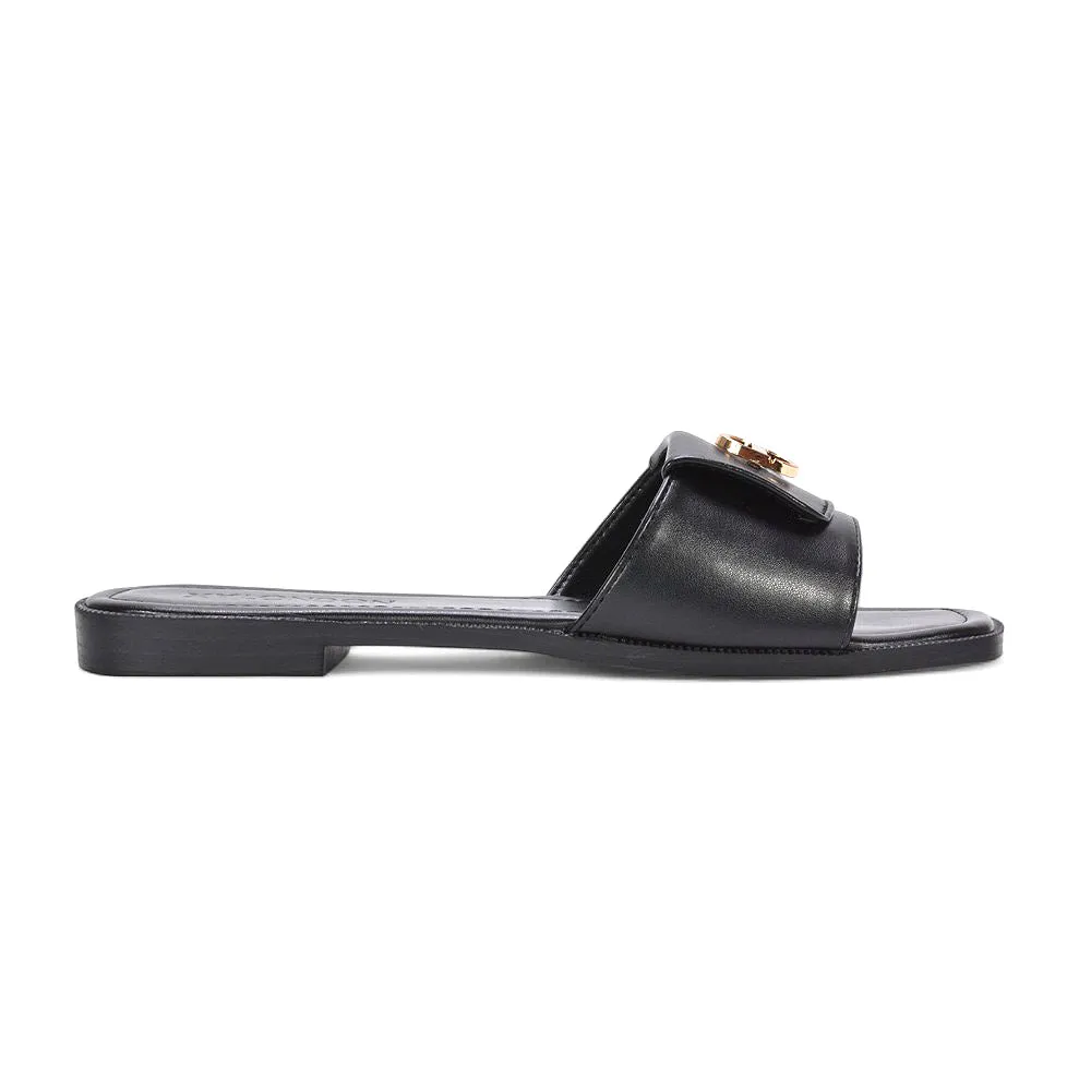 Isla Flat Square Toe Buckle Slider Sandals for Summer Holidays in Black Synthetic Leather sold by XYlondon product image thumbnail 2