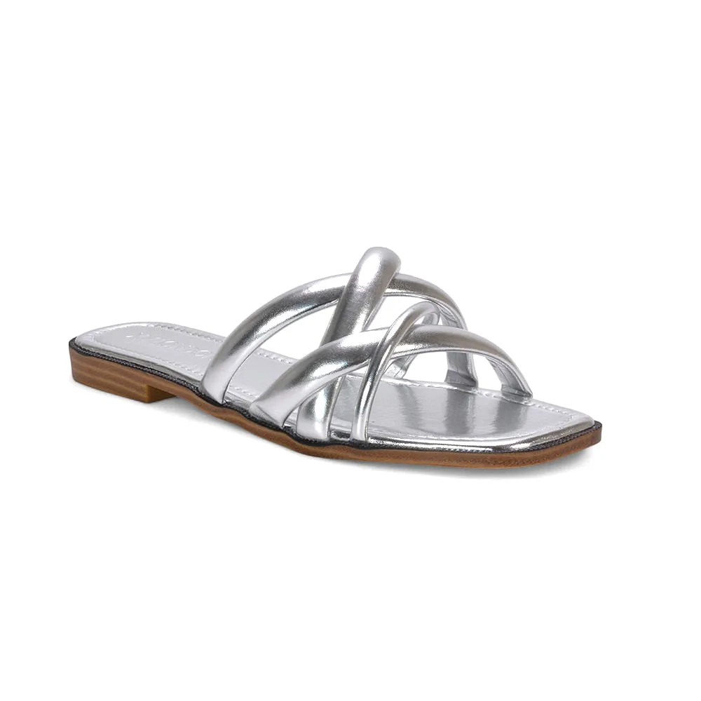 Florence Women's Slip On Square Toe Summer Sandals In Silver Metallic sold by XYlondon product image thumbnail 3