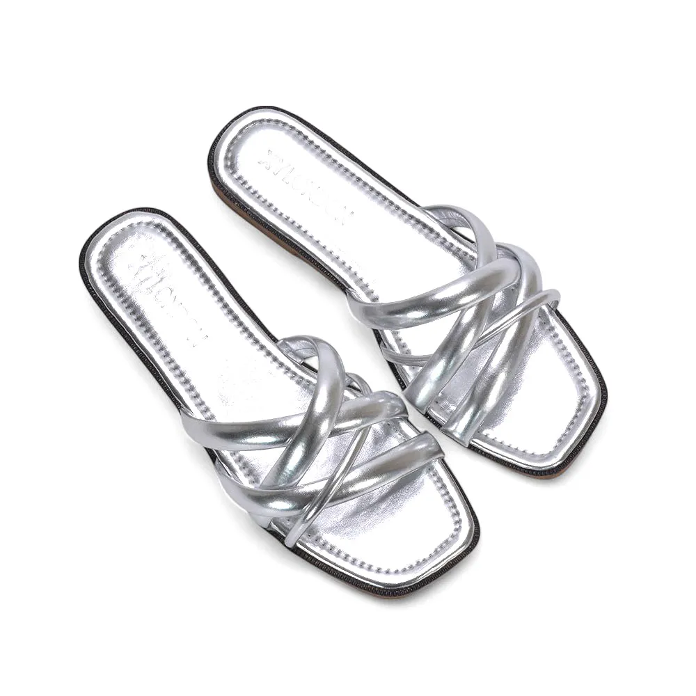 Florence Women's Slip On Square Toe Summer Sandals In Silver Metallic sold by XYlondon product image thumbnail 5