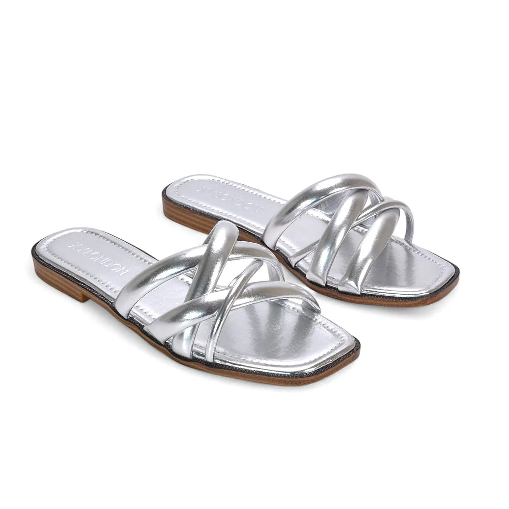 Florence Women's Slip On Square Toe Summer Sandals In Silver Metallic sold by XYlondon product image thumbnail 4