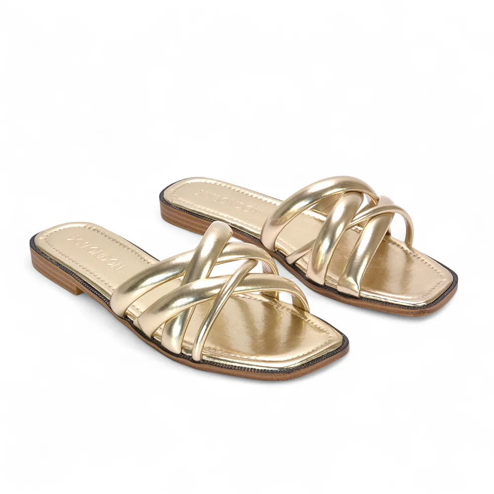Florence Women's Slip On Square Toe Summer Sandals In Gold Metallic sold by XYlondon product image thumbnail 4