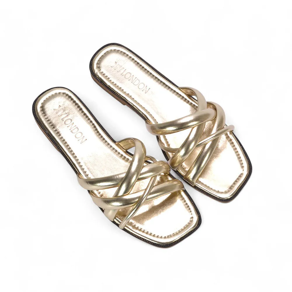 Florence Women's Slip On Square Toe Summer Sandals In Gold Metallic sold by XYlondon product image thumbnail 5