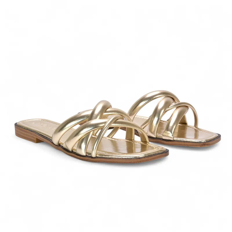 Florence Women's Slip On Square Toe Summer Sandals In Gold Metallic sold by XYlondon