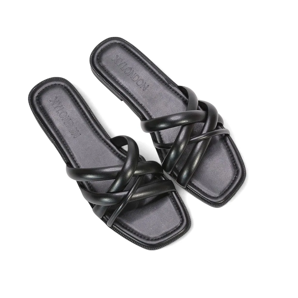 Florence Women's Slip On Square Toe Summer Sandals In Black Synthetic Leather sold by XYlondon product image thumbnail 5