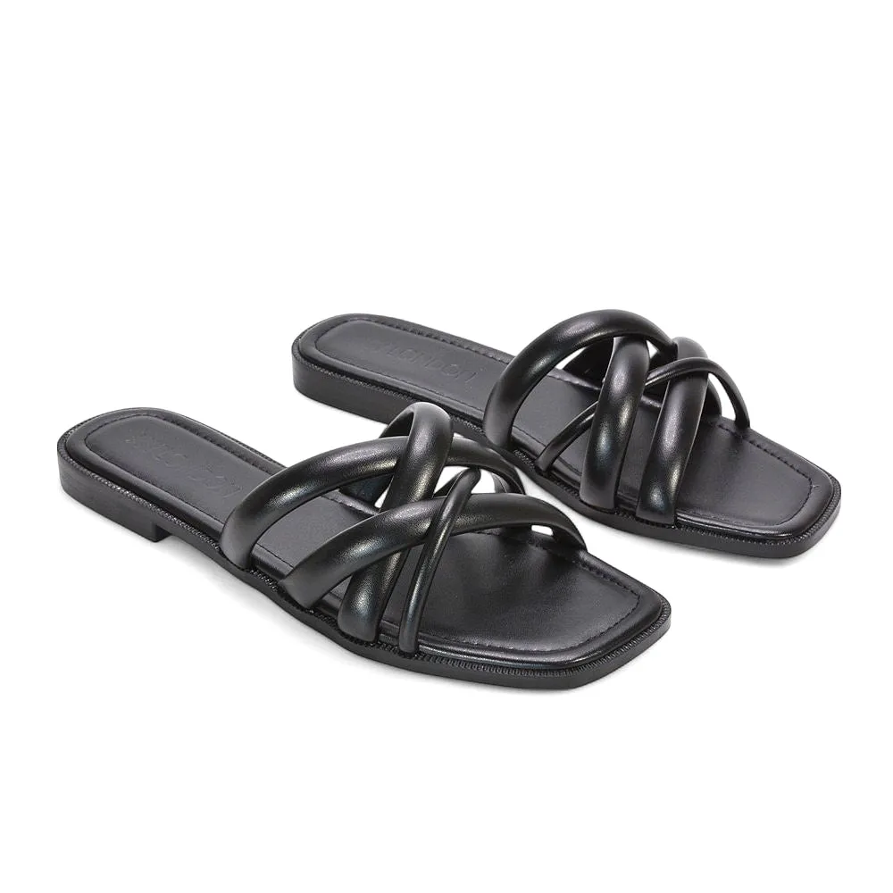 Florence Women's Slip On Square Toe Summer Sandals In Black Synthetic Leather sold by XYlondon product image thumbnail 4