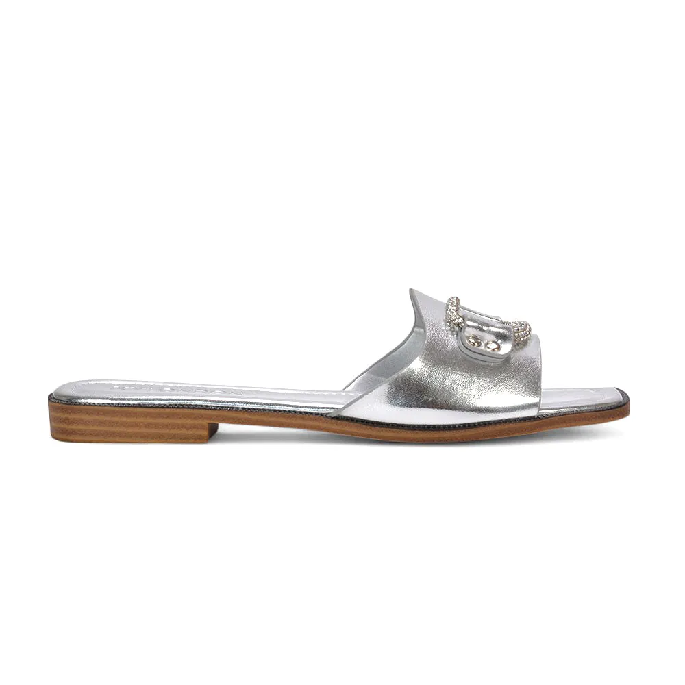 Erin Women’s Slip On Holiday Flats with Diamante Detail Summer Sandals in Silver Metallic sold by XYlondon product image thumbnail 2