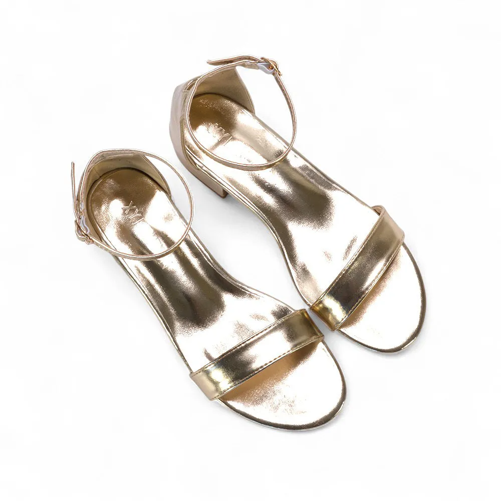 Tate Ankle Strap Low Block Heel Summer Sandals in Gold Metallic sold by XYlondon product image thumbnail 3